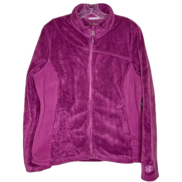 L.L. Bean Raspberry Embossed Embroidered Osito Full Zip Jacket - L - Picture 1 of 10